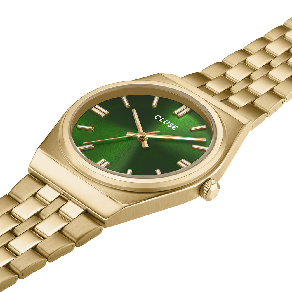 CLUSE Retro 70's Watch Steel Forest Green Gold Colour