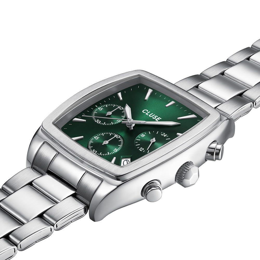 CLUSE Quartaut Chrono Watch Steel Green Silver Colour