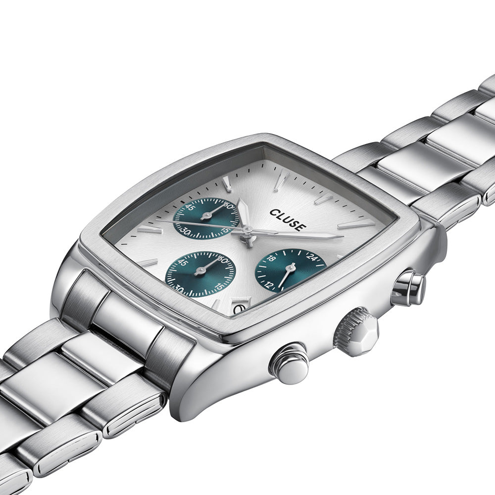CLUSE Quartaut Chrono Watch Steel Blue Full Silver Colour