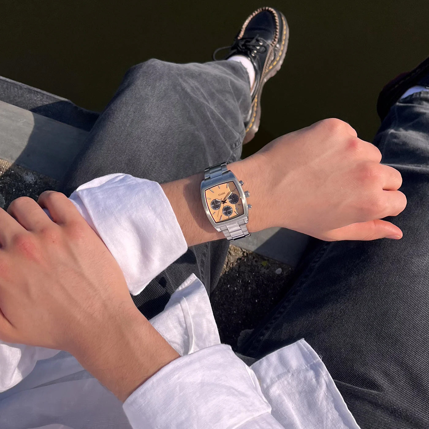 CLUSE Quartaut Chrono Watch Steel, Yellow and Grey, Silver Colour