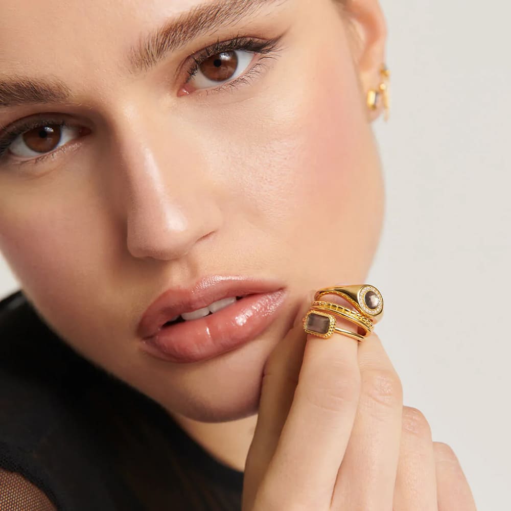 Aleyole Crystal Gold Signet Ring RG4480