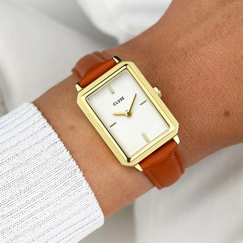 Strap 14 mm Leather Warm Orange, Gold Colour