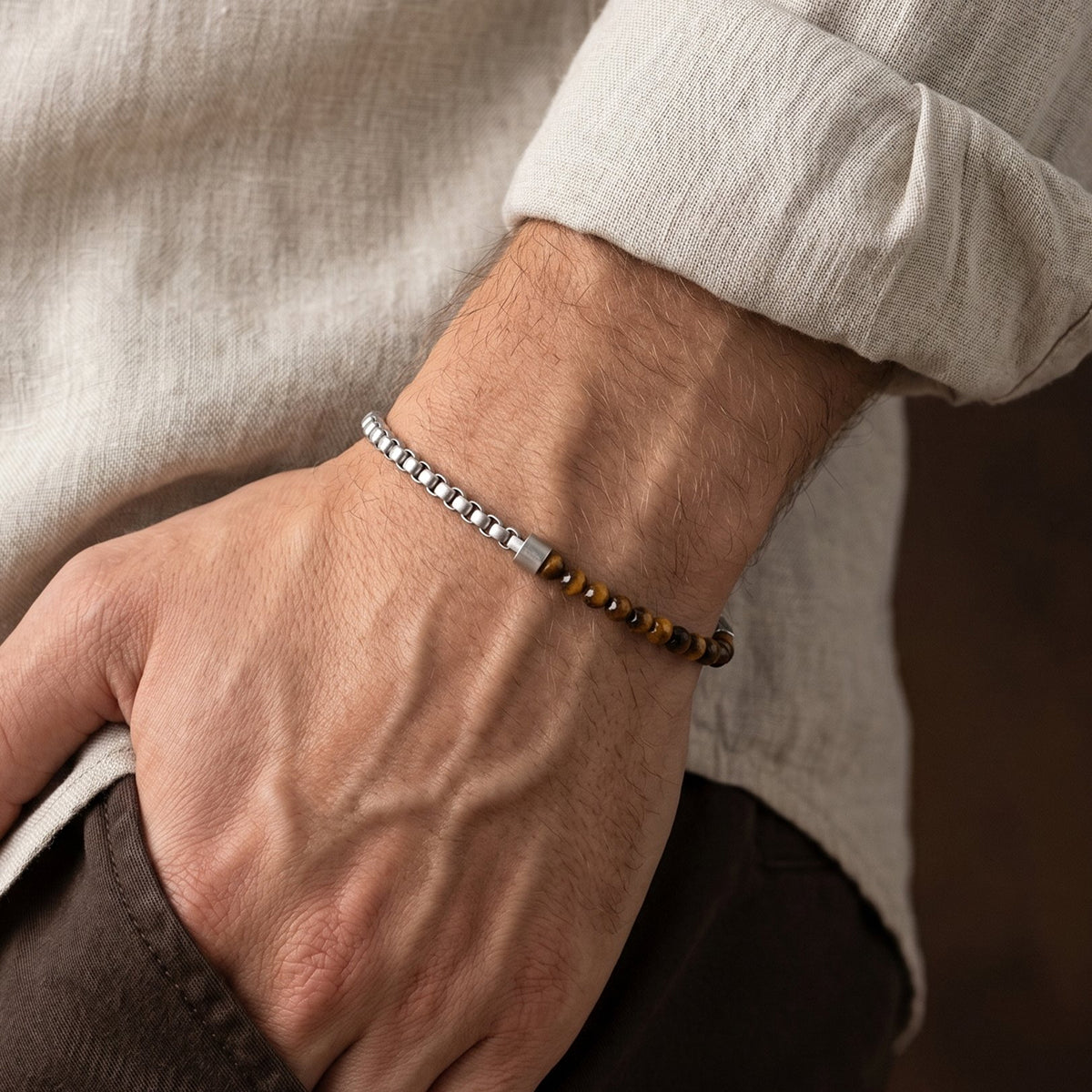 Steel & Barnett Βραχιόλι Strato Beaded Tiger Eye B-STR03