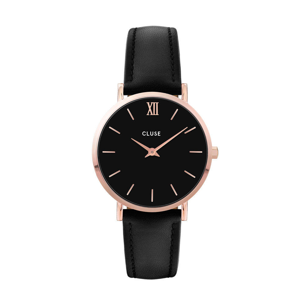 Cluse minuit leather rose gold black/black