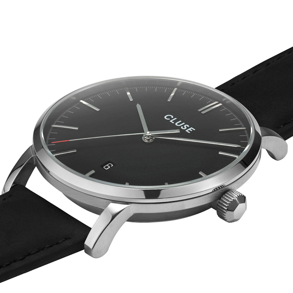 Cluse aravis leather silver black/black