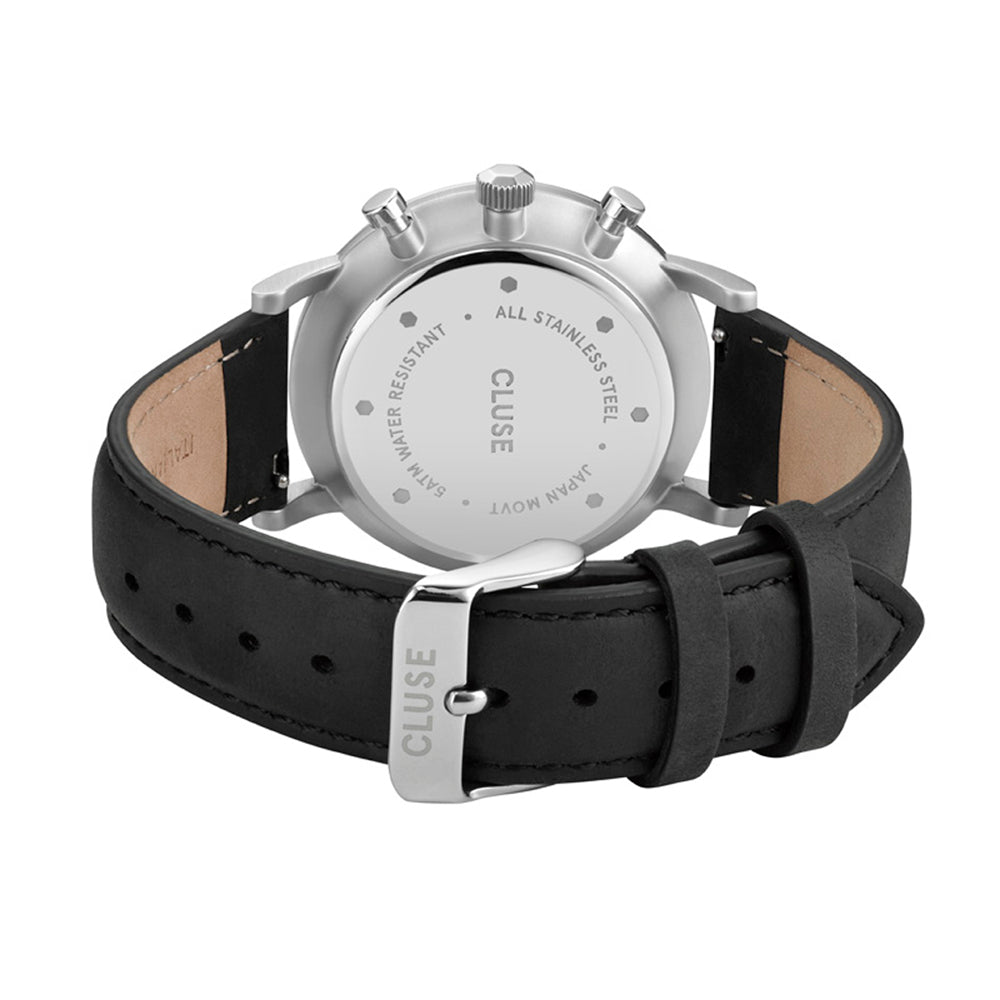 Cluse aravis leather silver black/black