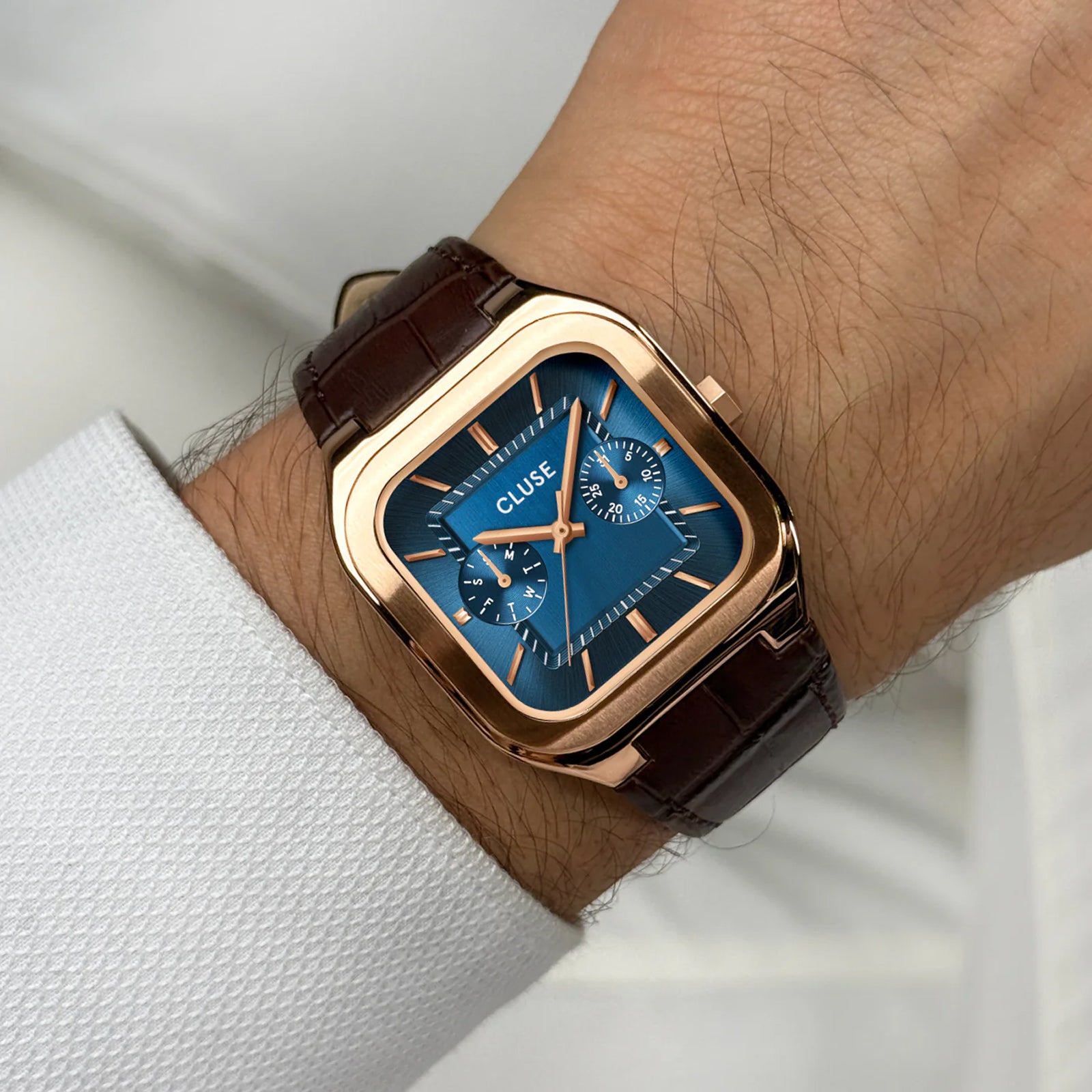 CLUSE Quadrus Multifunction Watch Leather, Blue, Rose Gold Colour