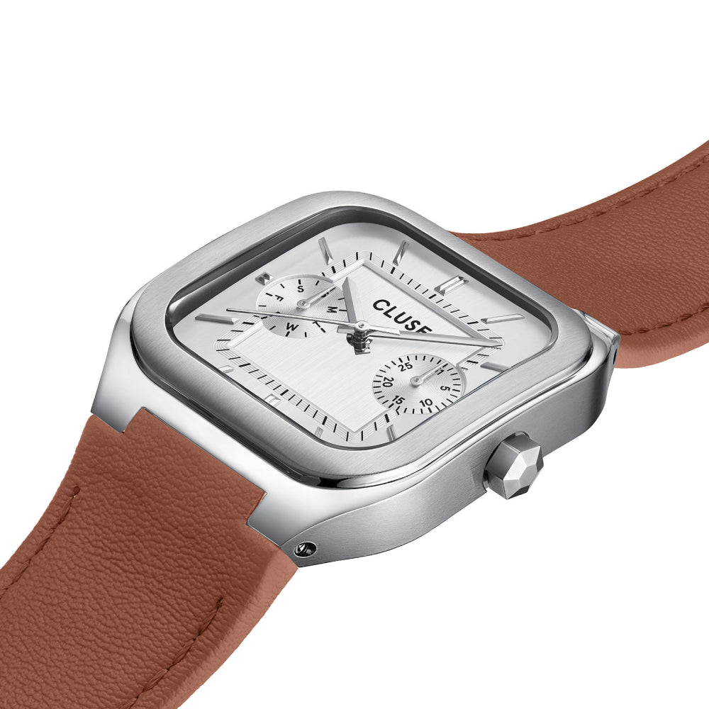 CLUSE Quadrus Multi, Leather, Light Brown, Silver Colour CW26208