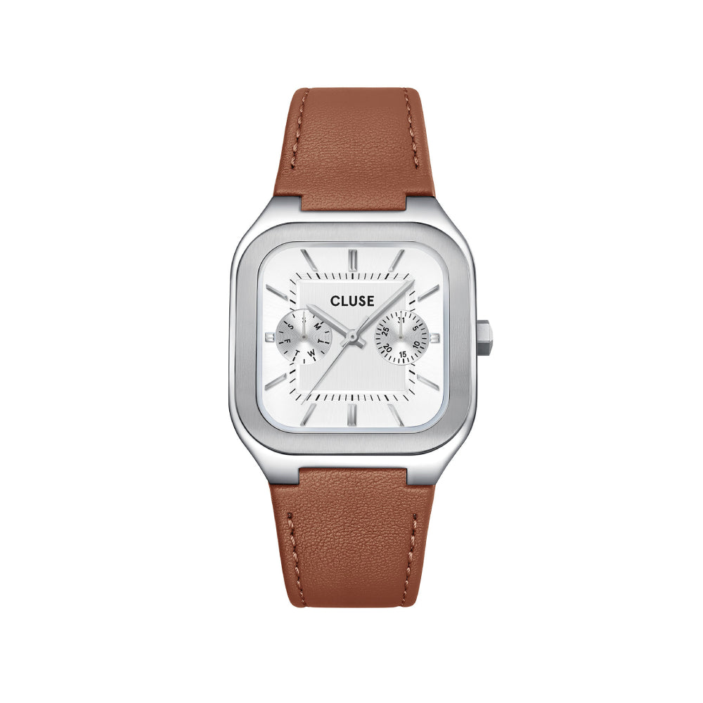 CLUSE Quadrus Multi, Leather, Light Brown, Silver Colour CW26208