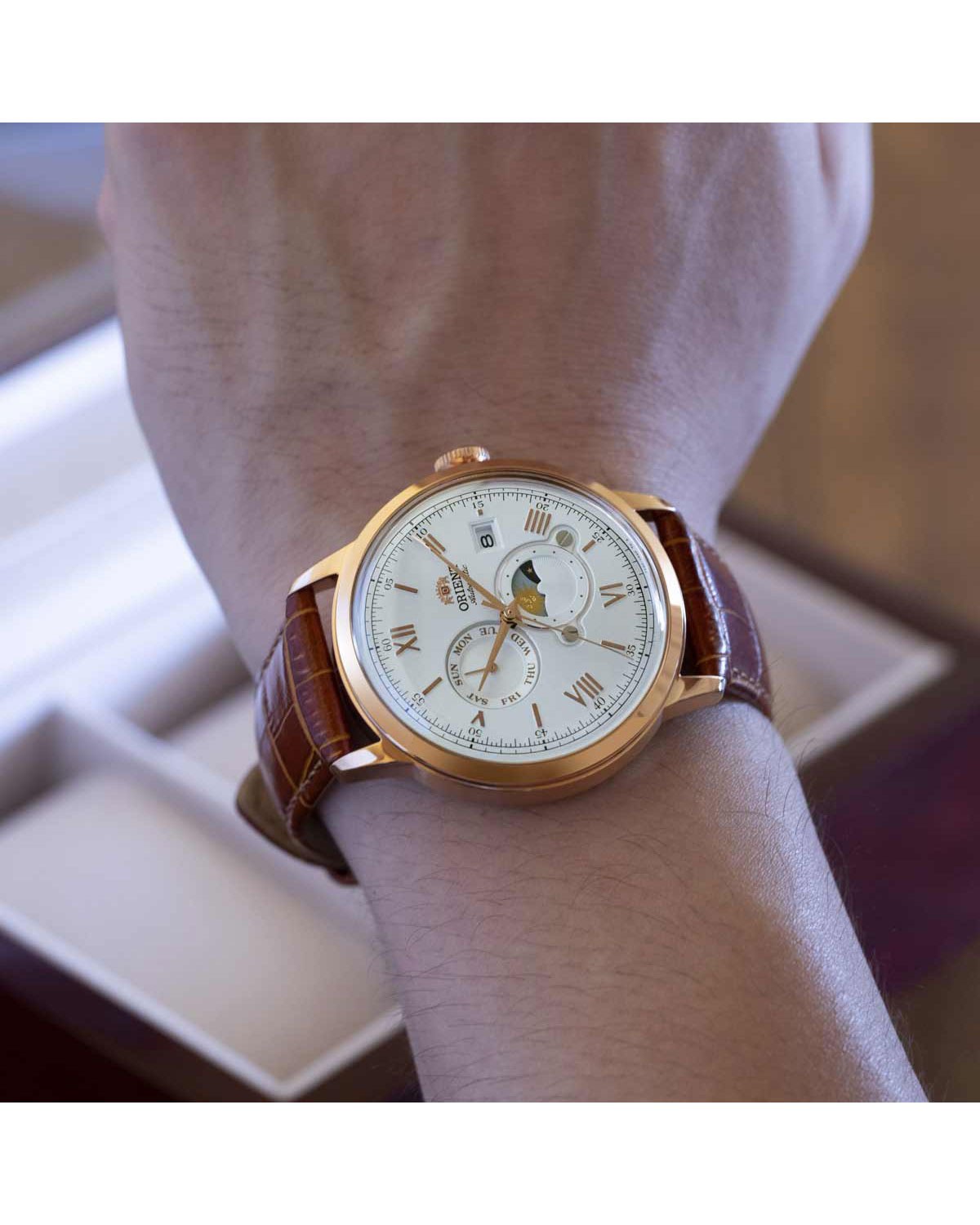 Ρολόι ORIENT Classic Sun and Moon Automatic Brown Leather Strap