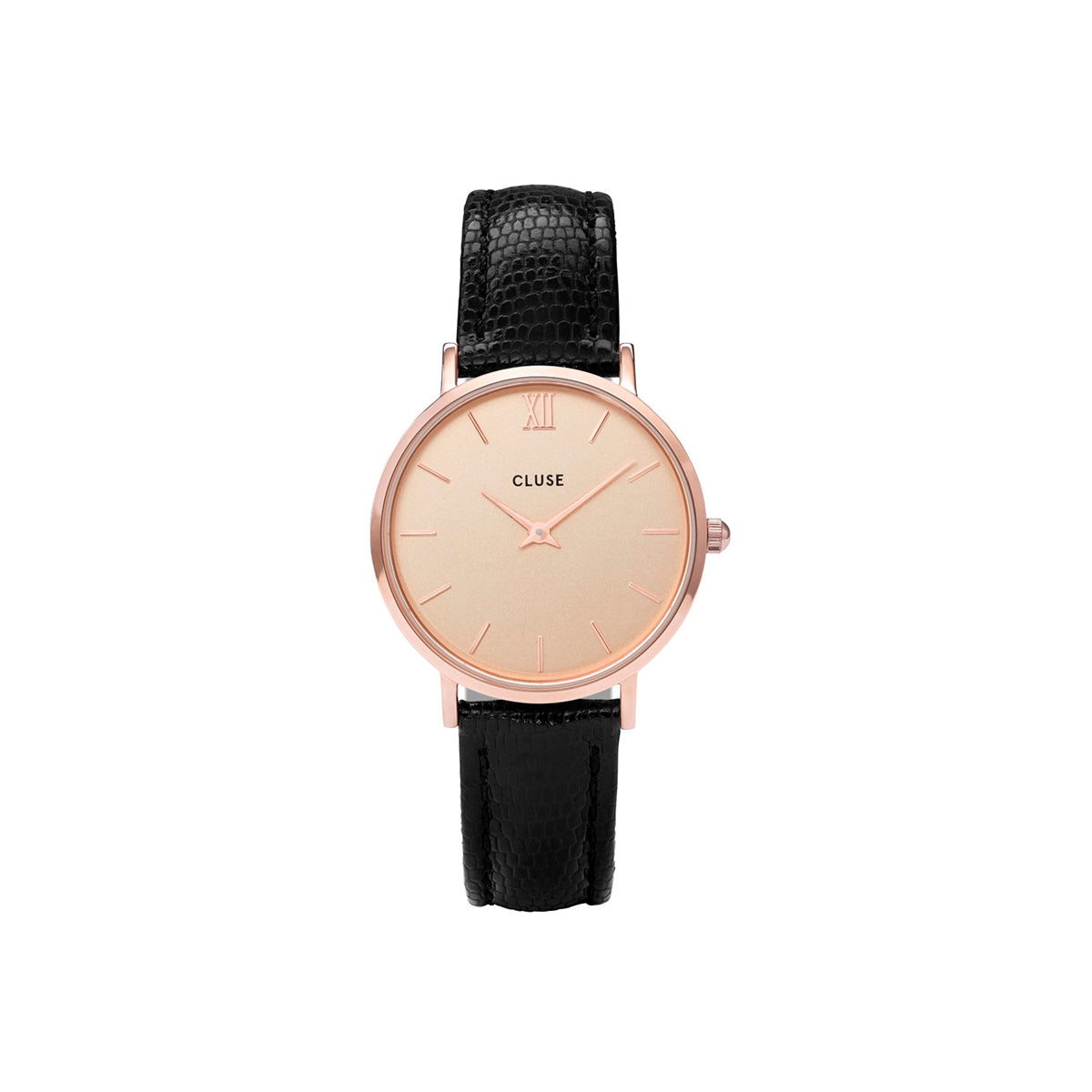 Cluse Minuit leather Rose Gold Champagne/Black Lizard