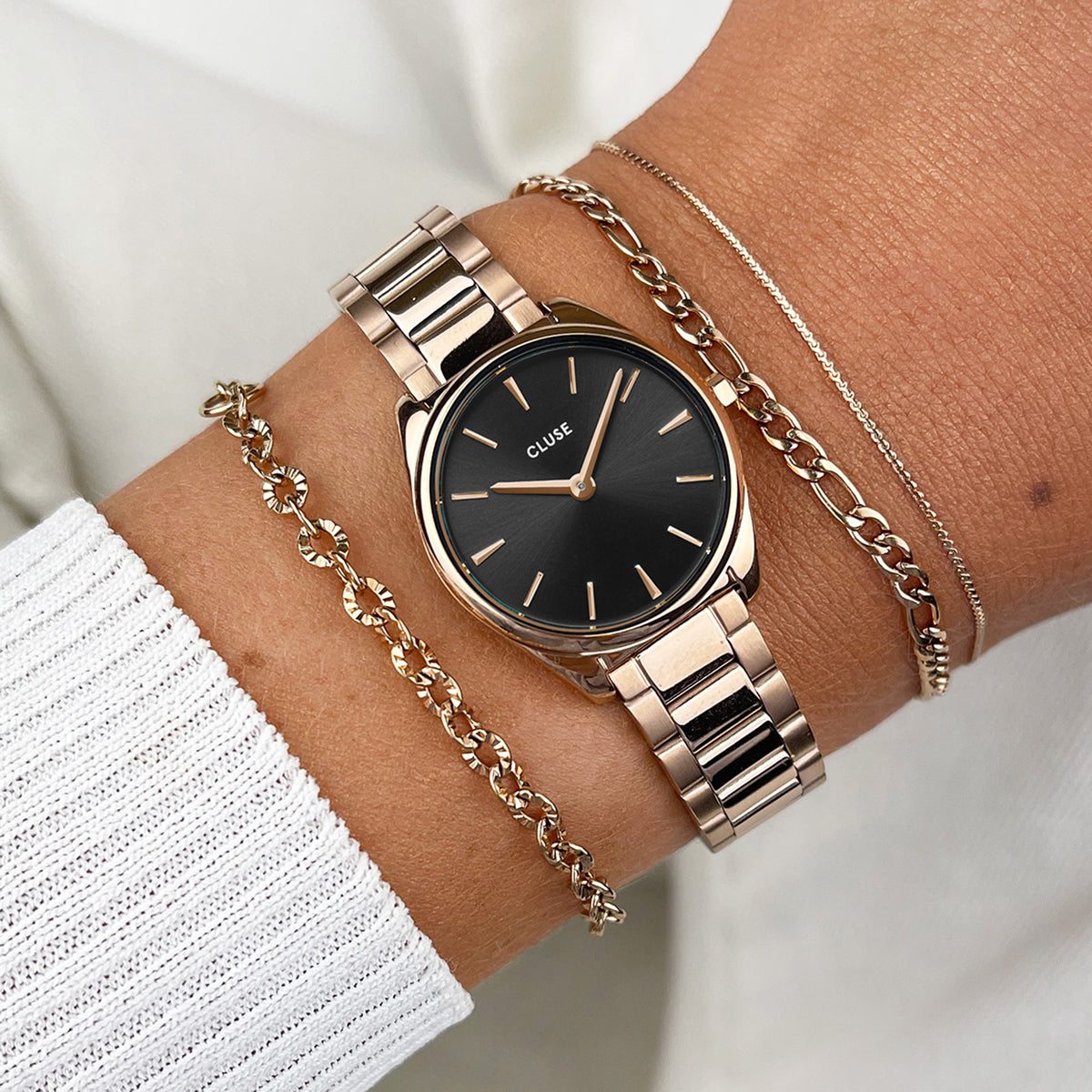 Cluse Féroce Mini Watch Steel, Black, Rose Gold Colour CW11703