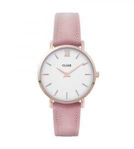 Cluse minuit leather rose gold white/pink