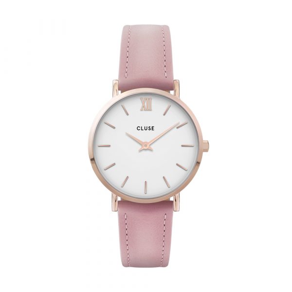 Cluse minuit leather rose gold white/pink